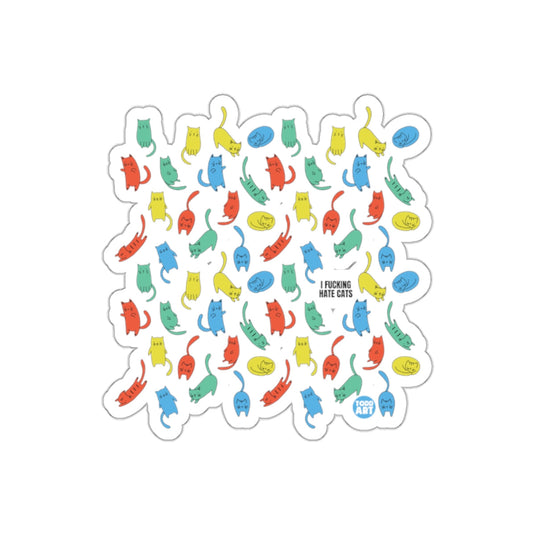 Colorful Cat Pattern with Bold Text Sticker Design