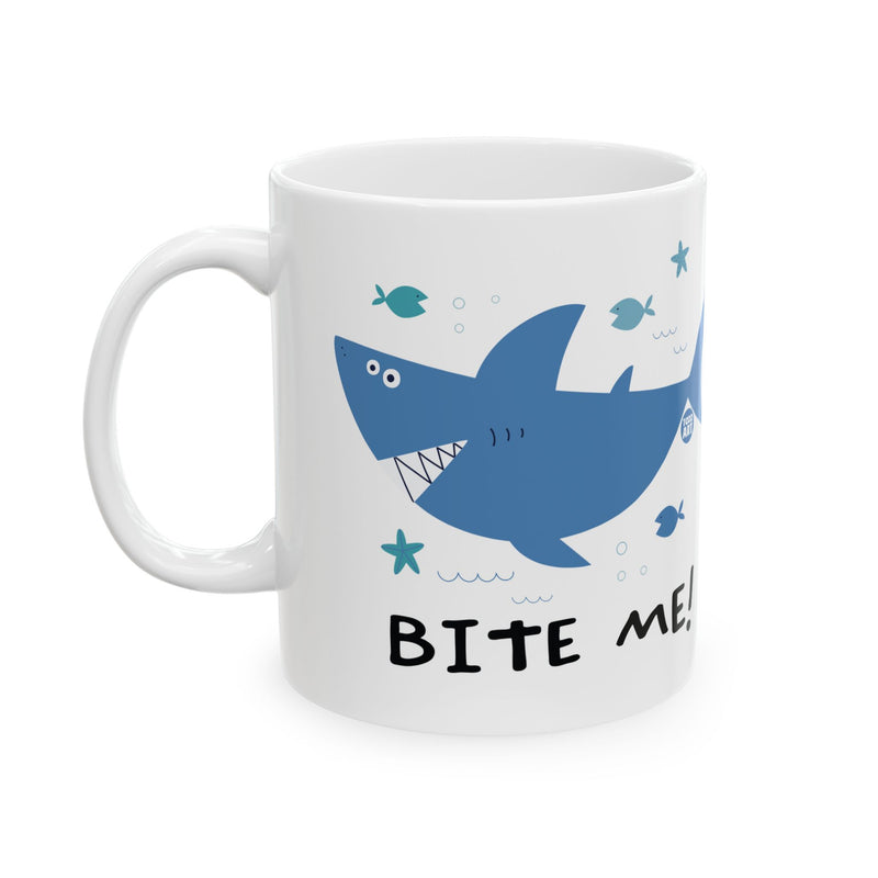 Load image into Gallery viewer, Bite Me Shark Coffee Mug, Funny Shark Coffee Mug, Sarcastic Shark Mug
