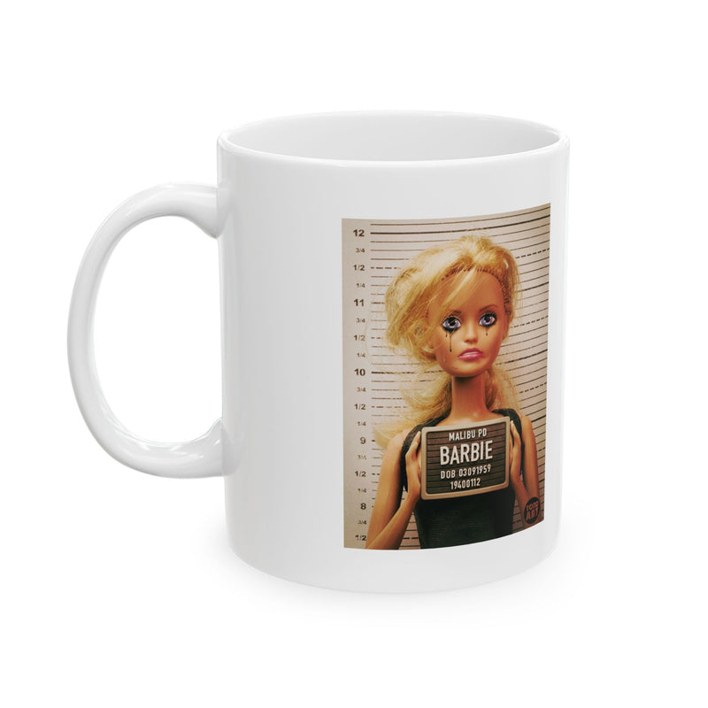 Load image into Gallery viewer, Barbie Mugshot Mug, Funny Mugshot Mug, Barbie Parody Mug
