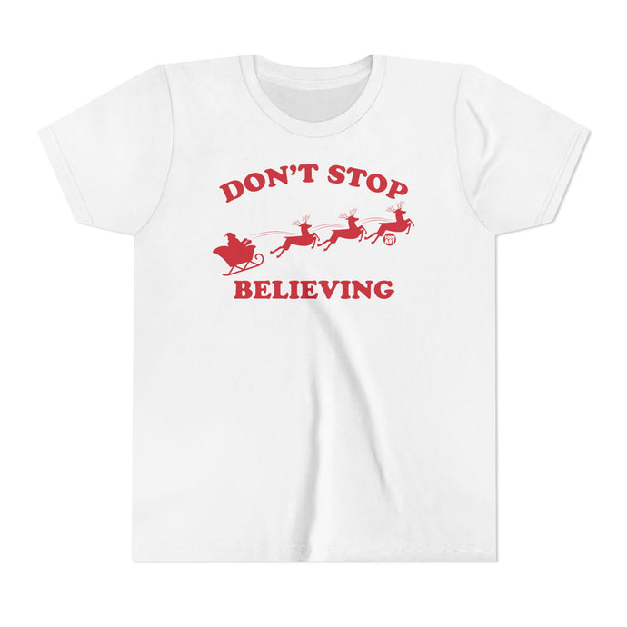 Don't Stop Believing Kids Santa Tee, Santa Sleigh Children's Shirt, Santa Reindeer Xmas Tee Kids