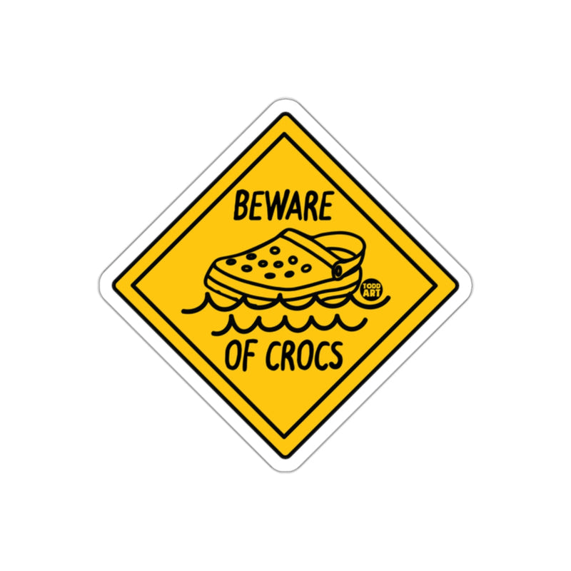 Load image into Gallery viewer, Funny Beware of Crocs Warning Sign Sticker
