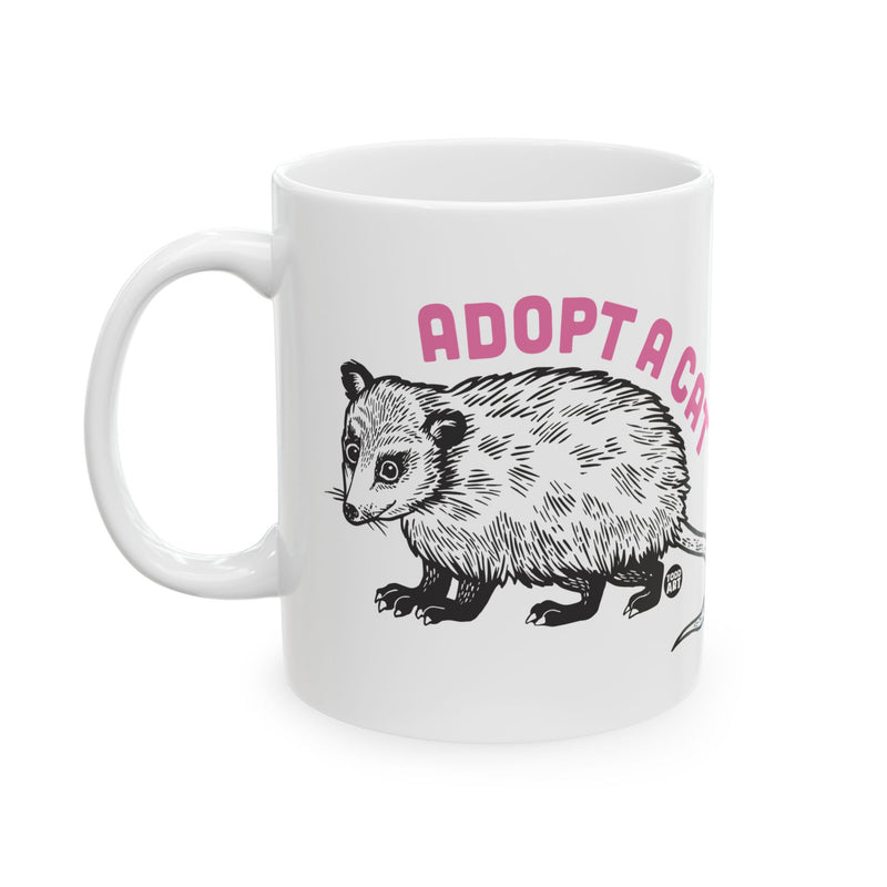 Load image into Gallery viewer, Adopt a Cat Possum 11oz White Mug, Funny Possum Mugs, Possum Cat Joke Mugs
