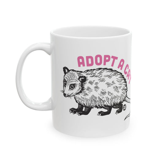 Adopt a Cat Possum 11oz White Mug, Funny Possum Mugs, Possum Cat Joke Mugs