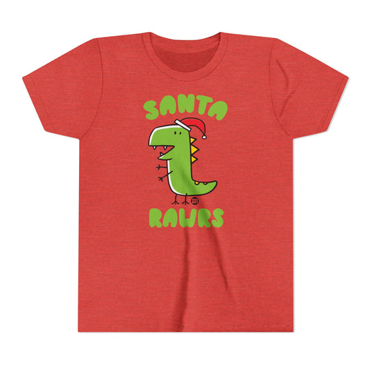 Dinosaur Santa Kids Christmas Tee, Cute Dinosaur Holiday Children's Shirt, Santa Rawrs Xmas Tee Kids