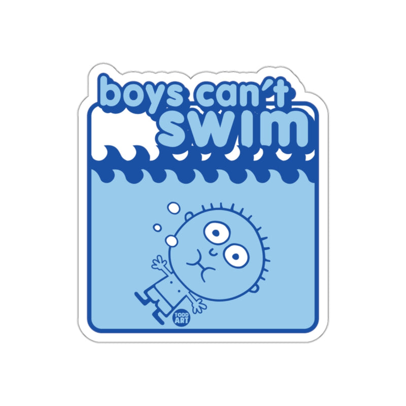 Load image into Gallery viewer, Boys Can't Swim Funny Cartoon Sticker for Kids
