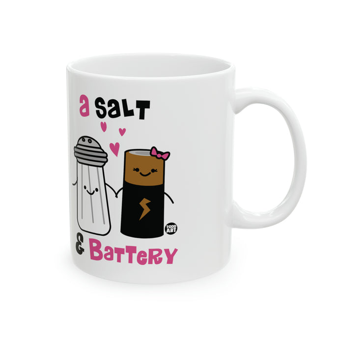 A Salt and Battery 11oz White Mug, Adult Humor Mugs, Salt and Battery Pun Mugs