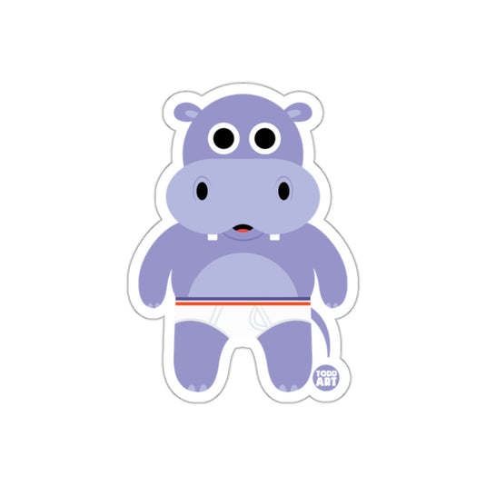 Cute Cartoon Hippo in Underwear Art Sticker