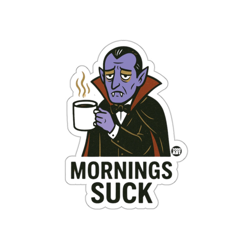 Load image into Gallery viewer, Dracula Mornings Suck Humorous Sticker for Coffee Lovers
