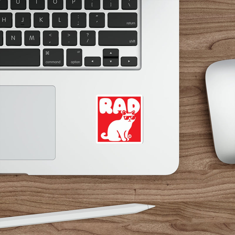 Load image into Gallery viewer, RAD Cat Wearing Sunglasses Red Sticker Computer Decor
