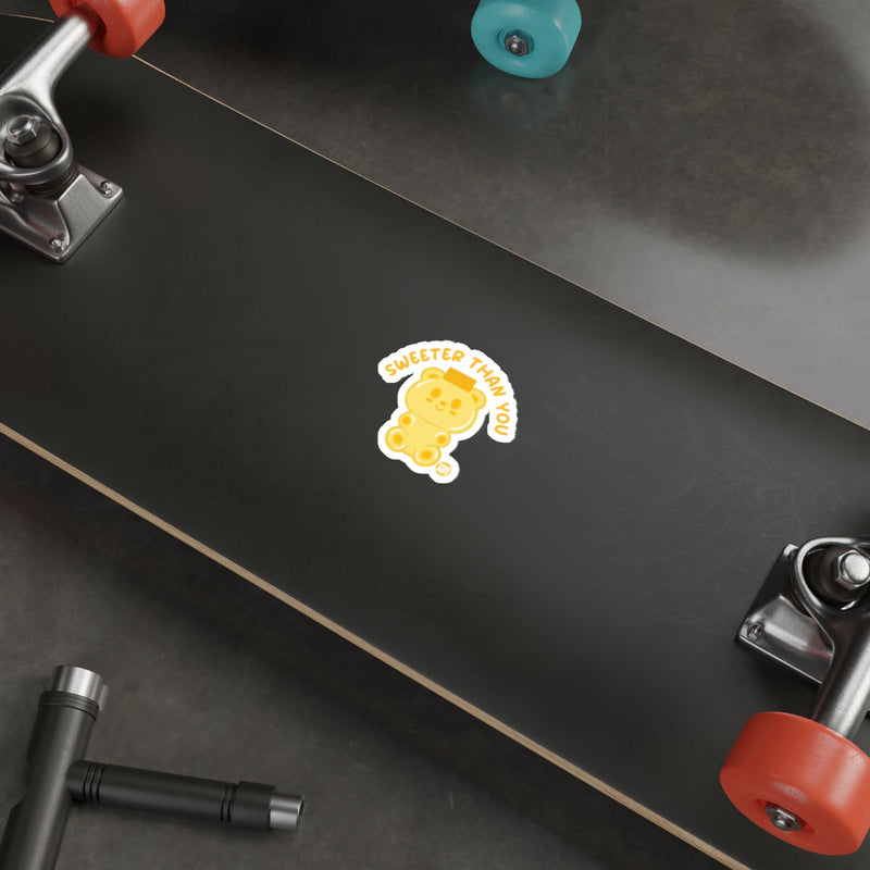 Load image into Gallery viewer, Sweeter Than You Bear Sticker on Skateboard

