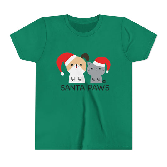 Santa Paws Kids Christmas Tee, Cute Dog and Cat Holiday Children's Shirt, Santa Dog and Cat Xmas Tee Kids