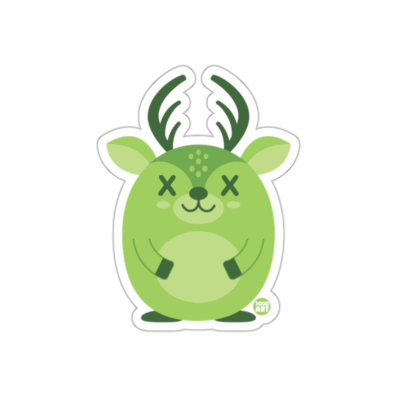 Load image into Gallery viewer, Green Deer with X Eyes Cartoon Character sticker
