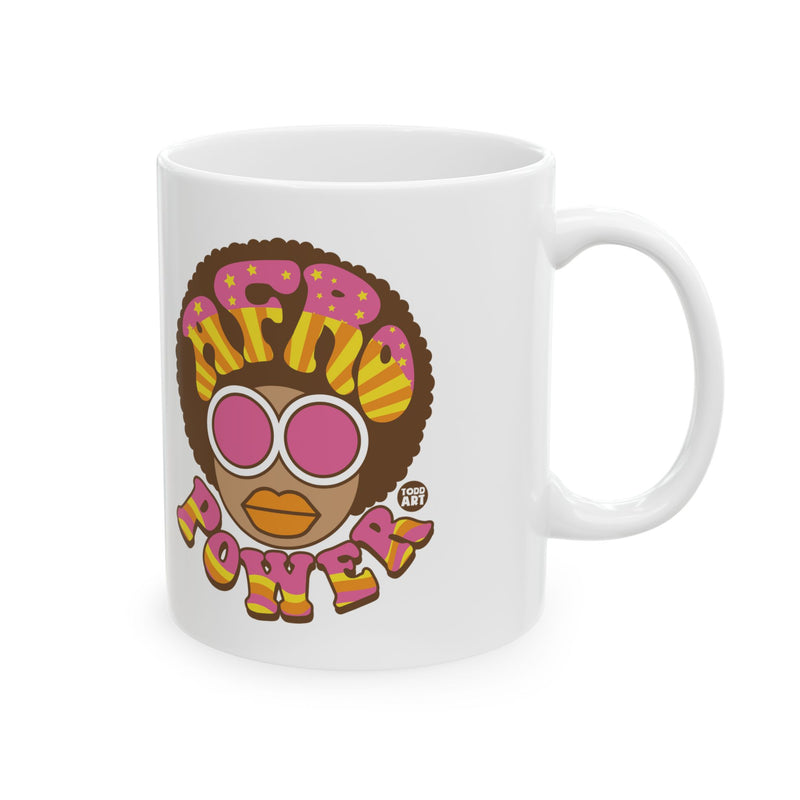 Load image into Gallery viewer, Afro Power 11oz White Mug, Retro Afro Mugs, Cool Afro Mug
