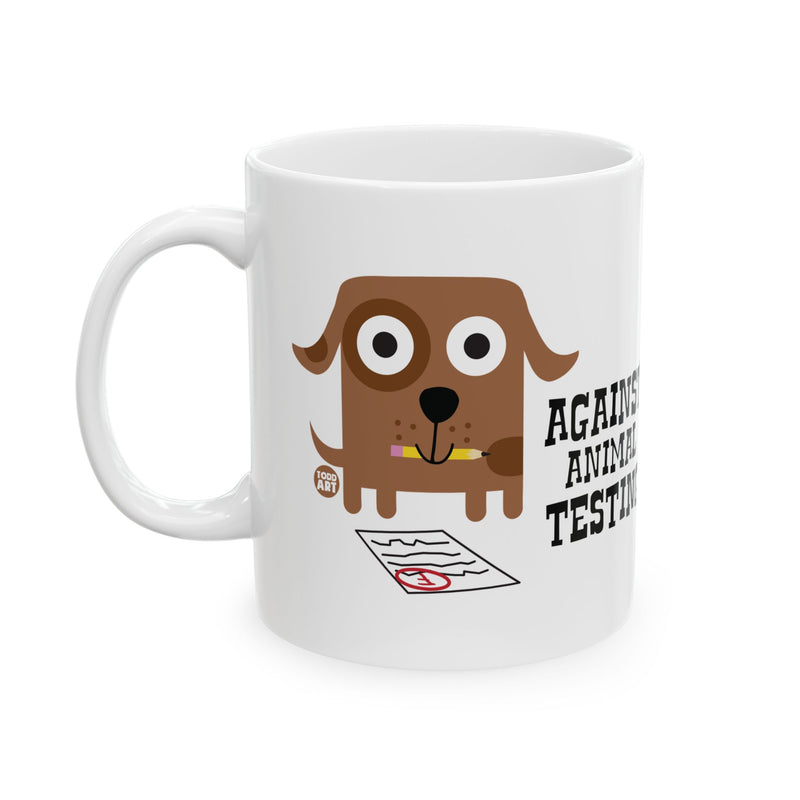 Load image into Gallery viewer, Against Animal Testing 11oz White Mug, Funny Dog Mug, Animal Testing Dog Pun Mug
