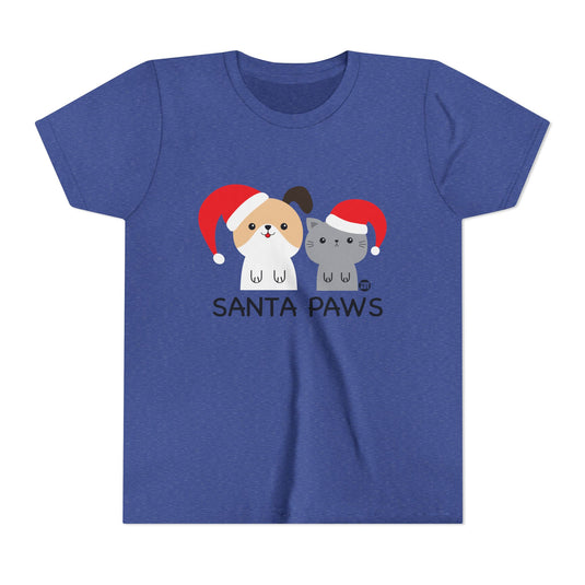 Santa Paws Kids Christmas Tee, Cute Dog and Cat Holiday Children's Shirt, Santa Dog and Cat Xmas Tee Kids