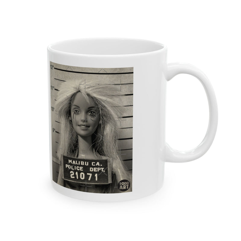 Load image into Gallery viewer, Barbie Mugshot Mug, Funny Barbie Mug, Barbie Parody Mug
