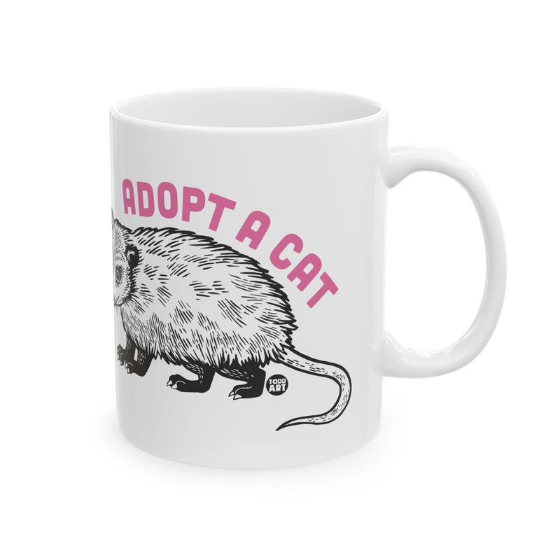 Load image into Gallery viewer, Adopt a Cat Possum 11oz White Mug, Funny Possum Mugs, Possum Cat Joke Mugs
