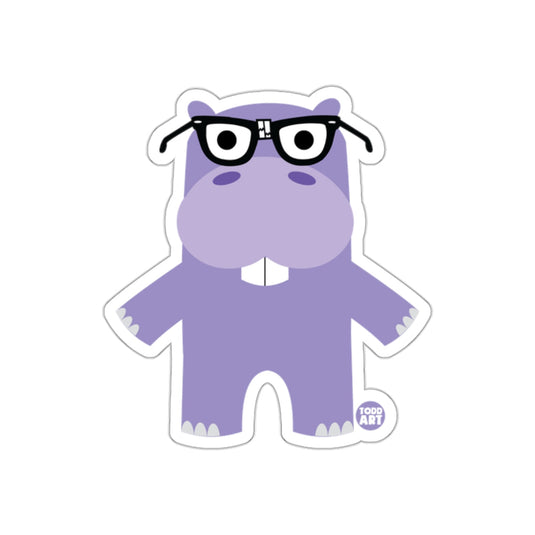 Cute Nerdy Hippo Cartoon Sticker with Glasses Design