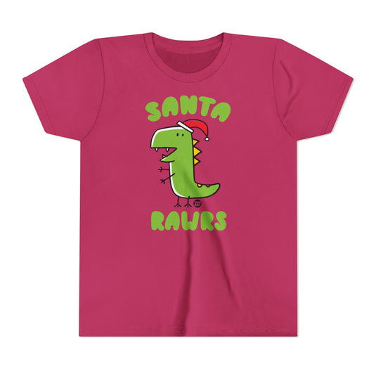 Dinosaur Santa Kids Christmas Tee, Cute Dinosaur Holiday Children's Shirt, Santa Rawrs Xmas Tee Kids