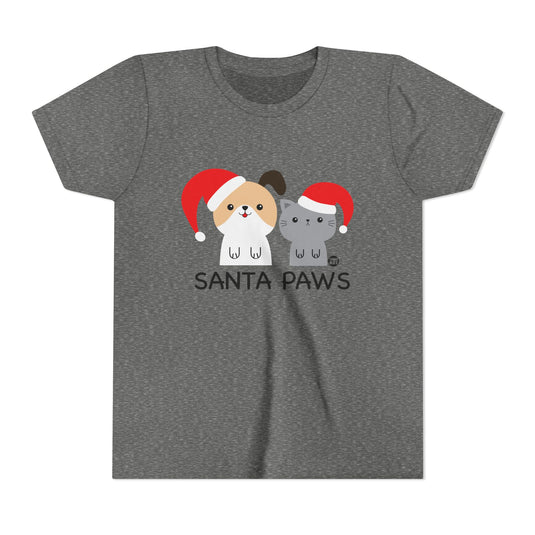 Santa Paws Kids Christmas Tee, Cute Dog and Cat Holiday Children's Shirt, Santa Dog and Cat Xmas Tee Kids