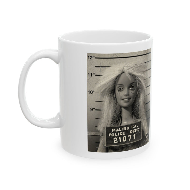 Load image into Gallery viewer, Barbie Mugshot Mug, Funny Barbie Mug, Barbie Parody Mug
