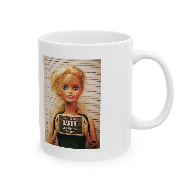 Load image into Gallery viewer, Barbie Mugshot Mug, Funny Mugshot Mug, Barbie Parody Mug
