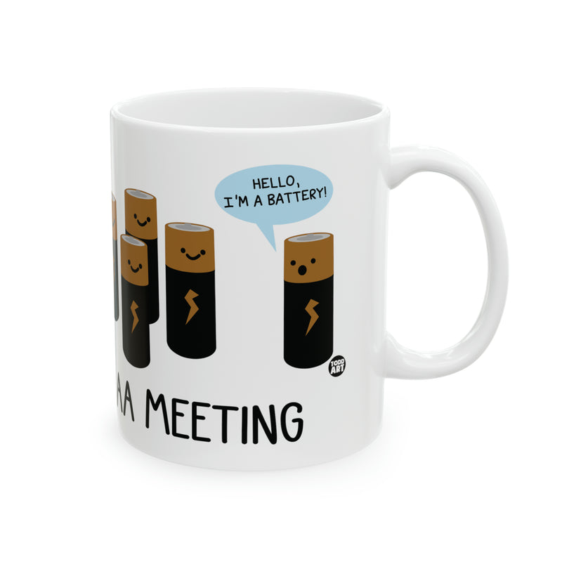Load image into Gallery viewer, AA Meeting 11oz White Mug, AA Battery Joke Mugs, Battery Pun Mugs, Adult Humor Mugs
