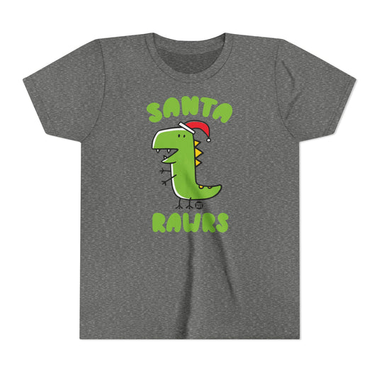 Dinosaur Santa Kids Christmas Tee, Cute Dinosaur Holiday Children's Shirt, Santa Rawrs Xmas Tee Kids