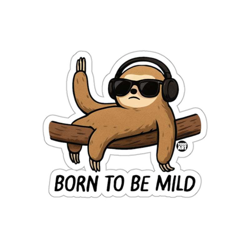 Load image into Gallery viewer, Born To Be Mild Sloth With Headphones and Sunglasses sticker
