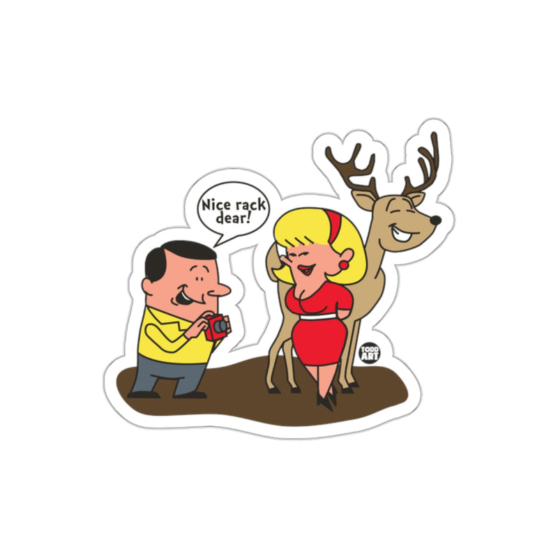 Load image into Gallery viewer, Funny Cartoon Sticker Nice Rack Dear! Retro Humor Sticker
