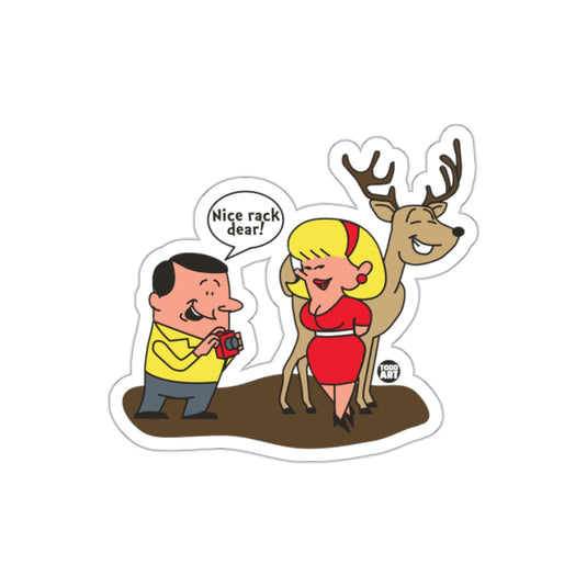 Funny Cartoon Sticker Nice Rack Dear! Retro Humor Sticker