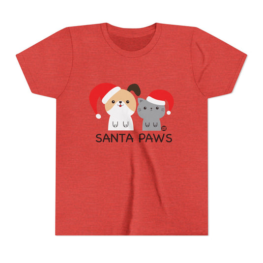 Santa Paws Kids Christmas Tee, Cute Dog and Cat Holiday Children's Shirt, Santa Dog and Cat Xmas Tee Kids