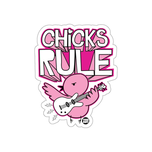 Chicks Rule Pink Cartoon Bird with Guitar Sticker