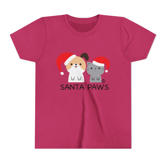 Santa Paws Kids Christmas Tee, Cute Dog and Cat Holiday Children's Shirt, Santa Dog and Cat Xmas Tee Kids