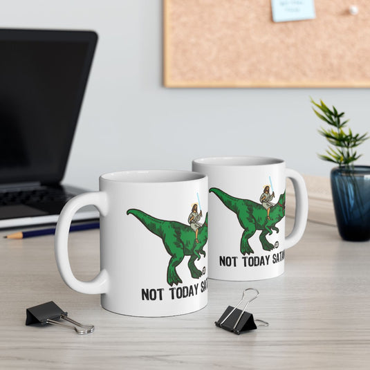 Not Today Satan Dinosaur Rider Mug for Coffee Lovers