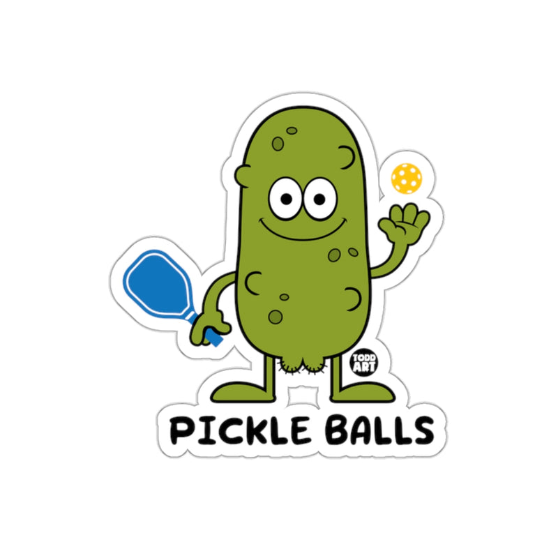 Load image into Gallery viewer, Funny Cartoon Pickle Man with Paddle and Ball sticker
