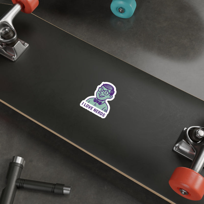 Load image into Gallery viewer, Nerd Cartoon Portrait With I LOVE NERDS Quote sticker

