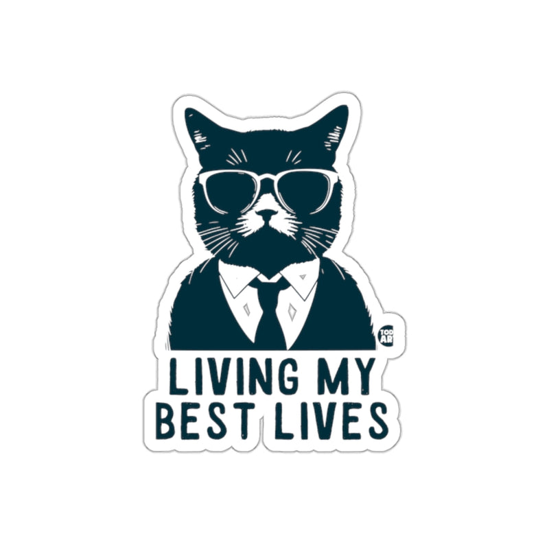 Load image into Gallery viewer, Living My Best Lives Cat with Sunglasses Sticker
