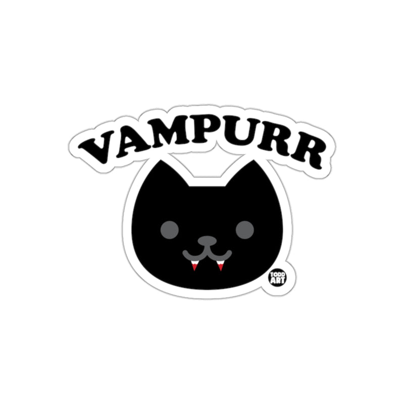 Load image into Gallery viewer, Vampurr Cute Black Cat with Fangs Sticker Design
