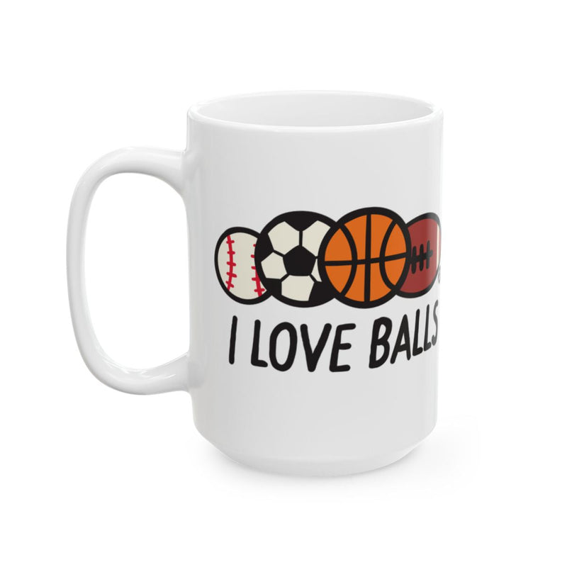 Load image into Gallery viewer, I Love Balls Mug with Sports Theme Design
