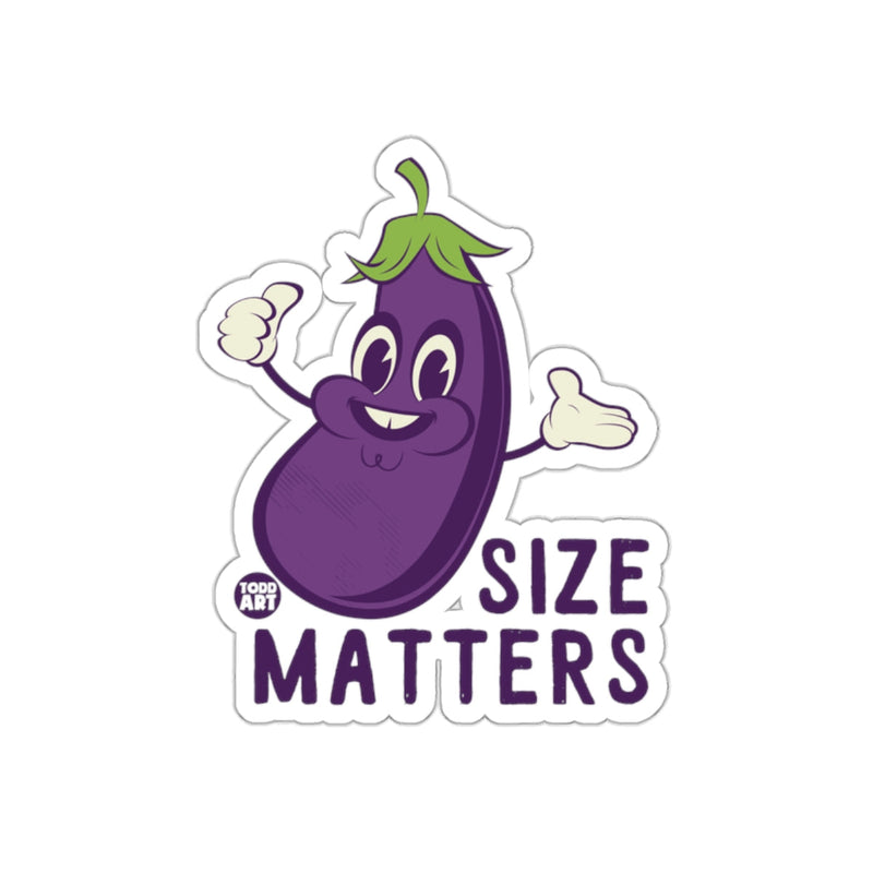 Load image into Gallery viewer, Funny Eggplant Cartoon with Size Matters Sticker
