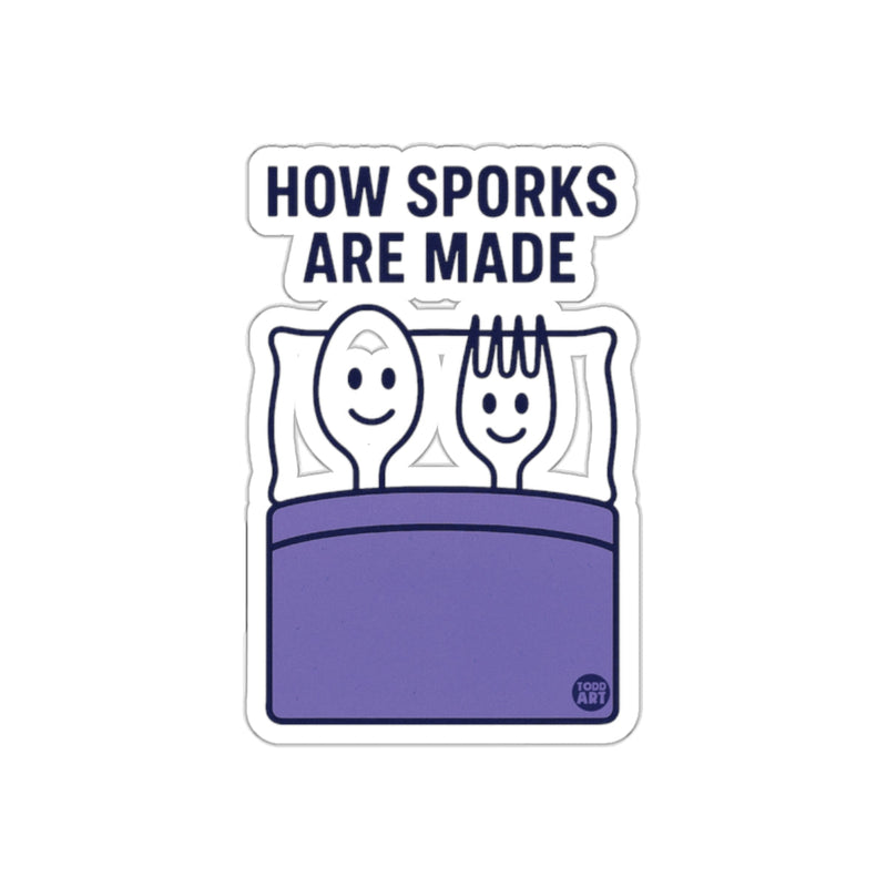 Load image into Gallery viewer, How Sporks Are Made Fun Cute Sticker for Everyday Use
