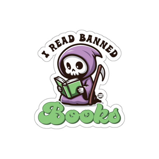 I Read Banned Books Grim Reader Cartoon Graphic sticker