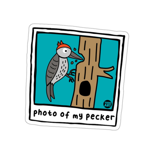Photo Of My Pecker Funny Bird Cartoon Todd Art Design sticker