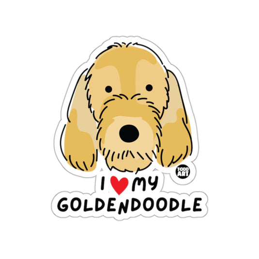 I Love My Goldendoodle Cute Dog Sticker Illustration