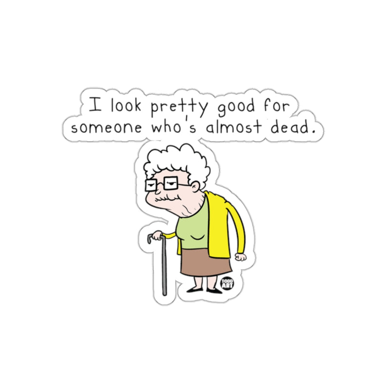 Load image into Gallery viewer, I Look Pretty Good for Someone Who's Almost Dead Sticker
