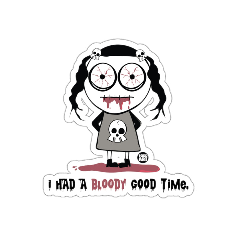 Load image into Gallery viewer, I Had a Bloody Good Time Sticker with Skull and Blood
