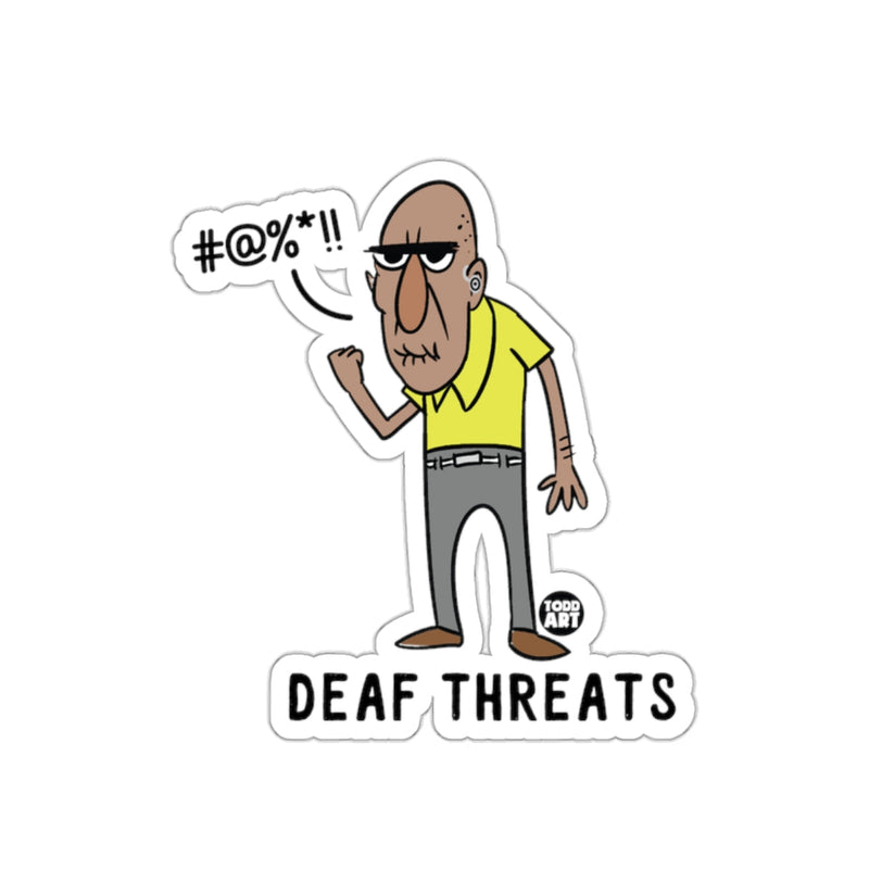 Load image into Gallery viewer, Deaf Threats Cartoon Sticker with Angry Character
