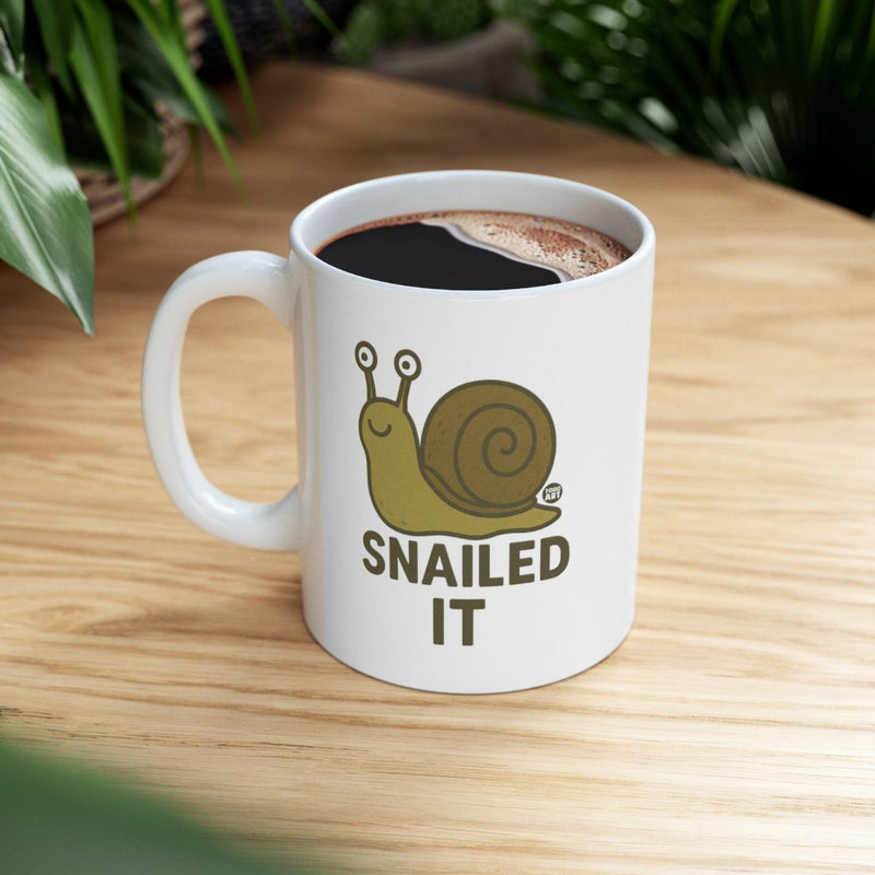 Load image into Gallery viewer, Funny Snail Themed Mug with Humorous Snailed It Design
