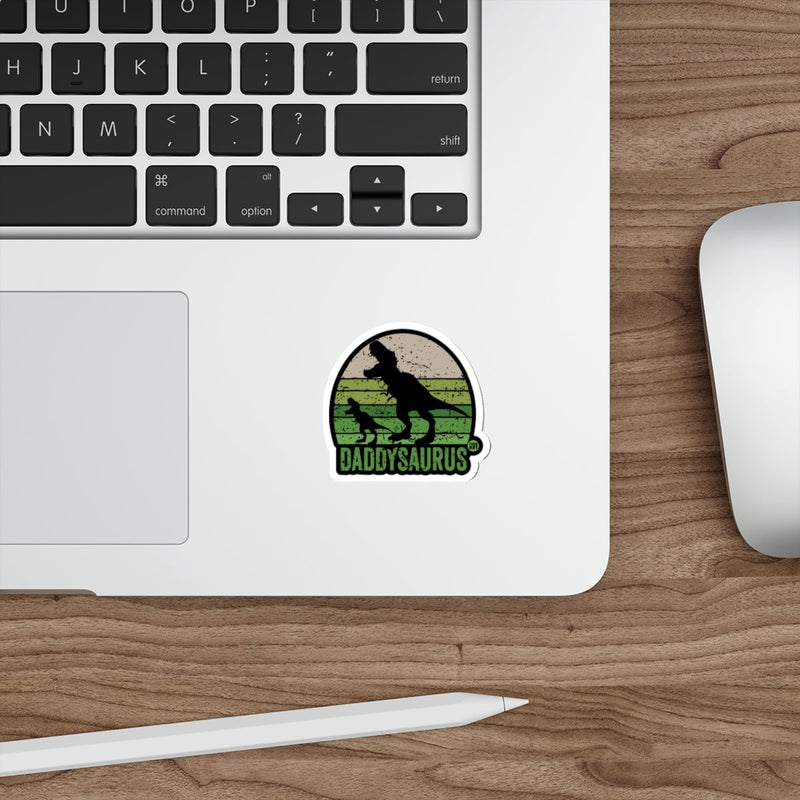 Load image into Gallery viewer, Daddysaurus Dinosaur Silhouette Sticker with Green Background
